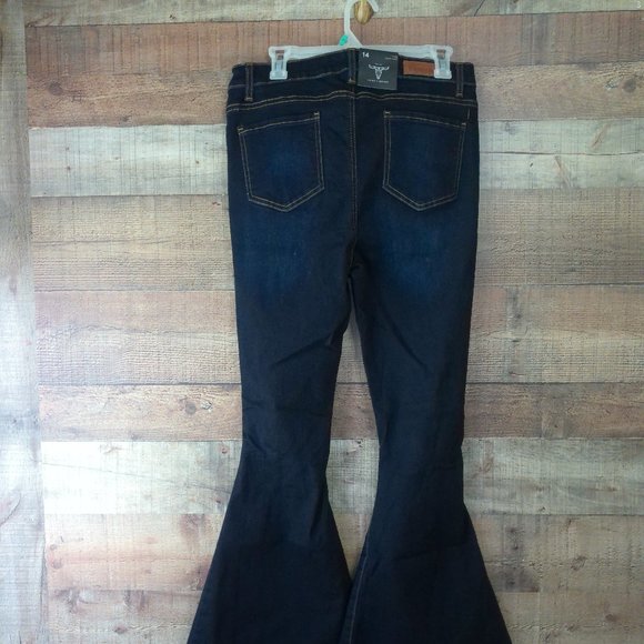 lucky and Blessed jeans NWT size 14 never worn dark blue jeans ripped knees unfi - Picture 1 of 6